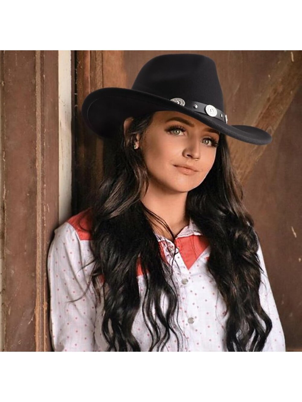 Unisex Black Circumference 22-22.8" Felt Wide Cowboy Western Cowgirl Hat